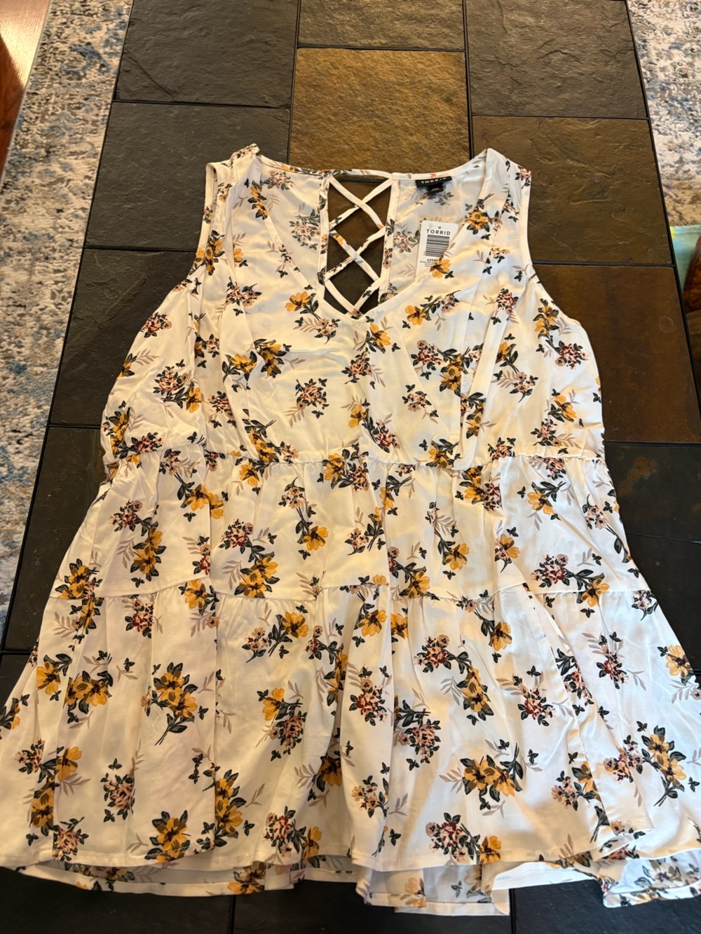 torrid White Floral Crisscross Tiered Camisole with Yellow Flowers